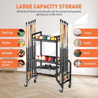 Стійка для більярду на 3 яруси для 10 київ, з 4 колесами (2 з гальмами), для більярдних кімнат, барів, клубів