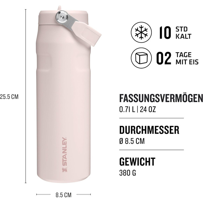 Термобутилка Stanley Flip Straw 2.0 0.7 л з трубочкою, термочашка для напоїв, зберігає холод до 12 годин, льодяне охолодження до 3 діб, BPA-free, не протікає, для тримача напоїв, можна мити в посудомийці, рожевий кварц