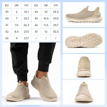 Чоловічі кросівки без шнурків Slip-on, сітка, дихаючі, легкі, для бігу та спорту, зручні, Outdoor, джогінгові (46 EU, 1645 Khaki)