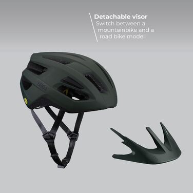 Велошолом BBB Cycling Dune 2.0 для чоловіків та жінок, оливковий, для гірського та шосейного велосипеда, знімний козирок, сітка від комах, розмір L (58-62 см), з сумкою, BHE-22T