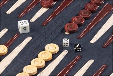 Дорожня нарди Melia Games з нубукової шкіри Les Bleus, ручна робота, дерев'яні фішки, повністю шкіряна версія