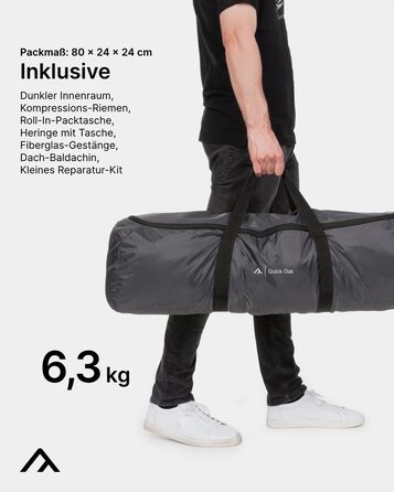 Намет Qeedo Quick Oak для кемпінгу - миттєвий намет з системою швидкого встановлення, стабільний та водонепроникний, ідеальний для кемпінгу та фестивалів, комфортний намет для 3 осіб, з тамбуром та москітною сіткою Sharkgrey