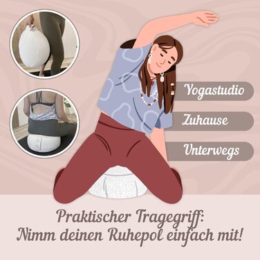 Медитаційне подушення Soul Pillow: зручне сидіння для йоги та медитації, Ø30 см, 15 см заввишки, з пшеничною начинкою, знімний чохол, екологічна тканина OEKO TEX 100, колір: зелено-сірий