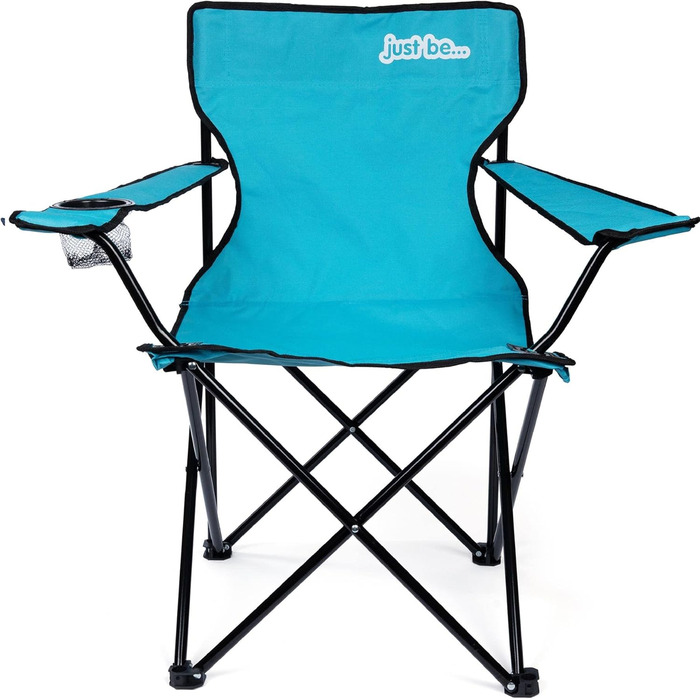 Крісло для кемпінгу, складане рибальське крісло з підлокітниками та тримачем для напоїв, блакитне