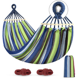 Гамак для відпочинку на природі: Outdoor, для кемпінгу, з дерев'яною перекладиною, ременями кріплення та сумкою. Підходить для дому, балкону, тераси, саду, подорожей з рюкзаком (світло-зелений)