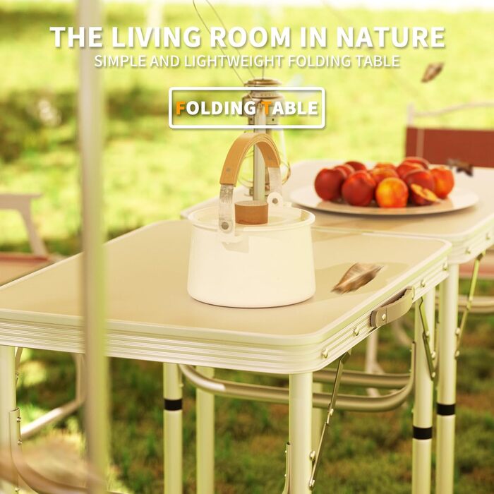 Складаний столик Qimu 60 см, алюміній, для саду та пікніка, 2 висоти (26/56 см), білий