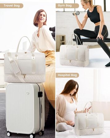 Сумка-мішок LOVEVOOK для подорожей: жіноча дорожня сумка-мішок з відділенням для взуття та мокрих речей, 2 шт. у наборі, 40 л, бежевий колір