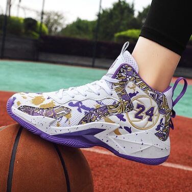 Кросівки баскетбольні чоловічі/жіночі, спортивні, для ходьби, легкі, з антиковзаючою підошвою, зносостійкі, 36-45 EU (38 EU, білий/фіолетовий)