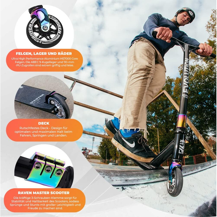 Скутер RAVEN для трюків та стрибків: 100 мм колеса, підшипники ABEC-9, алюмінієві диски | для дітей та дорослих