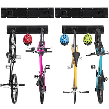 Настінний тримач для велосипедів Sinoer на 6 велосипедів та 5 шлемів, з органайзером для інструментів, для гаража або дому, вертикальний, внутрішня ширина 90 мм, 3 рейки