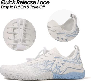 Взуття для плавання, водяні черевики для жінок, п'ятипалі, неслизька підошва, швидке висихання, дренажна система, легкі босижні черевики для багатоцільових активностей, білий/блакитний, 36-47 EU, Whiteblue 811 42 EU