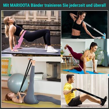 Набір з 3 еластичних стрічок опору – неслизькі, приємні до шкіри та еластичні – Стрічки опору для нарощування м'язів, йоги, пілатесу та тренувань всього тіла – можна прати, довговічні та з сумкою для перенесення. Довгі фітнес-стрічки (Сірий – Рожевий – Чо