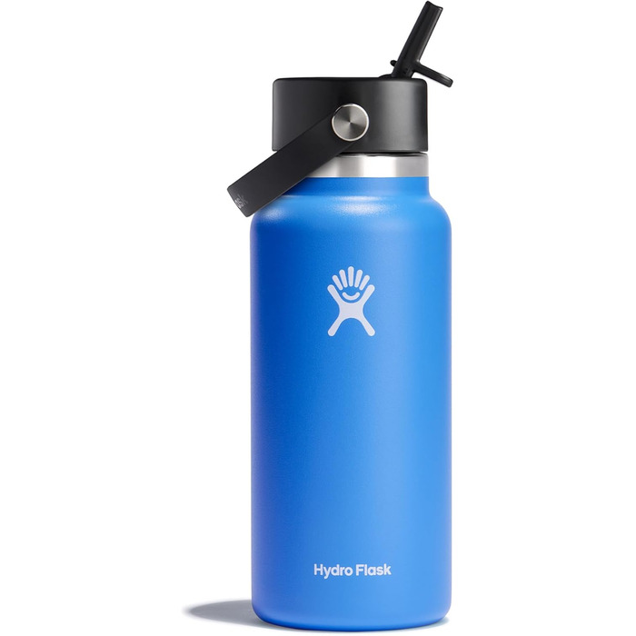 Гідрофляга Hydro Flask Wide Mouth 946 мл з соломкою, вакуумна термофляга з нержавіючої сталі, герметична кришка, багаторазова пляшка для напоїв