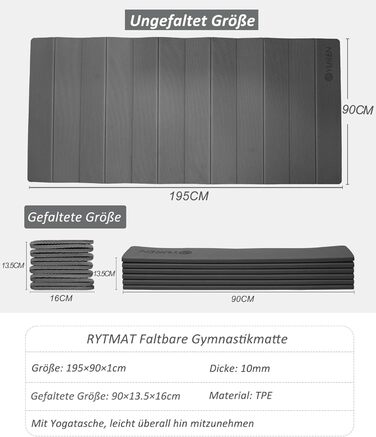 Йога мат RYTMAT XL 195x90 см, TPE 10 мм - спортивний килимок для йоги, фітнесу, пілатесу
