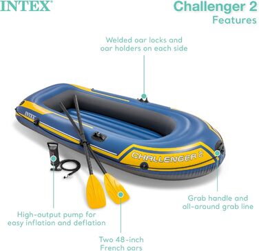 Надувний човен Intex Challenger 2, блакитно-жовтий, 236x114x41 см, одномісний