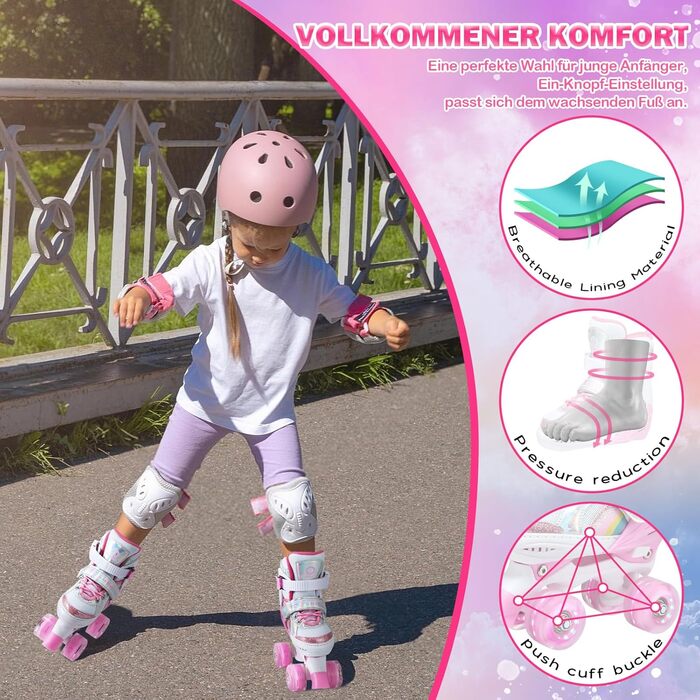 Дитячі ролики Kinder для дівчаток та хлопчиків, регульовані, з підсвічуванням, для початківців, розміри EU 28-36, рожеві