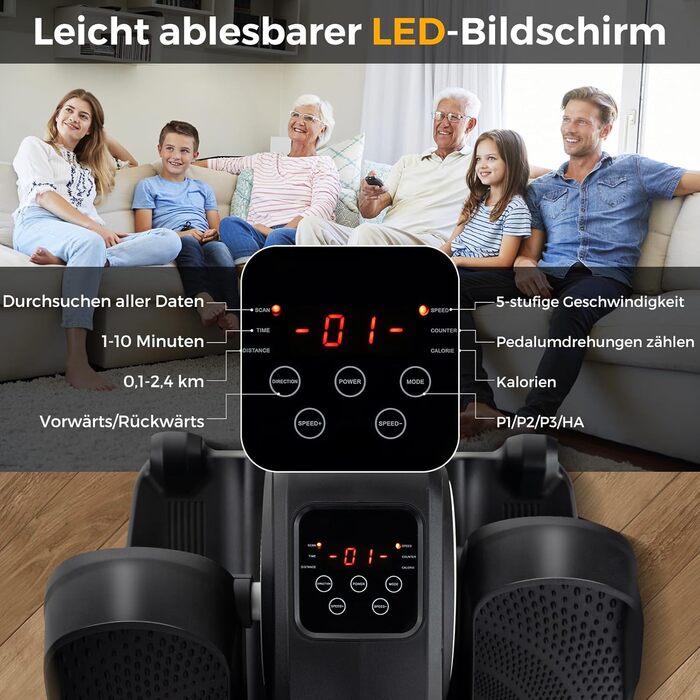 Еліптичний тренажер COSTWAY Mini під стіл, електричний з LED-дисплеєм та пультом дистанційного керування, для дому, портативний, чорний