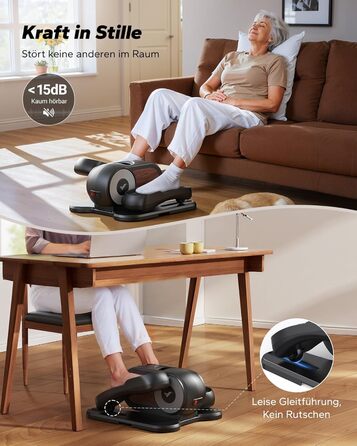 Міні електричний тренажер-еліпс MERACH для дому з пульт дистанційного керування, дисплеєм та неслизьким покриттям, 12 швидкостей, тихий та портативний, для дорослих та літніх людей (E32-2025-Чорний)