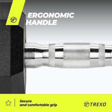 Гантеля TREXO Hexagon 12,5 кг, шестигранна, гумова, чавунна, для силових тренувань вдома, з ергономічною ручкою