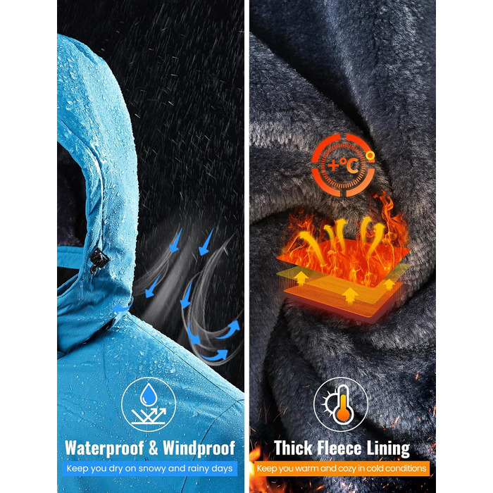 Чоловіча куртка для сноубордингу та лижного спорту Rdruko, водонепроникна, з утеплювачем, флісова капюшон, блакитна