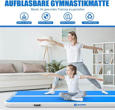 Мата для гімнастики AKSPORT Air Matte з повітряною подушкою, 3/4/5/6 м, 10/20 см висотою, 600x100x10 см, для дому, залу, тренувань, черлідингу, блакитна