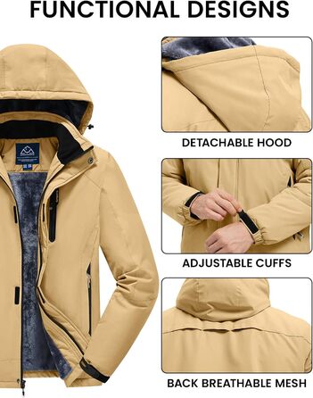 Чоловіча зимова куртка Rdruko - водонепроникна флісова куртка для сноуборду та туризму, камуфляж Khaki, розмір L