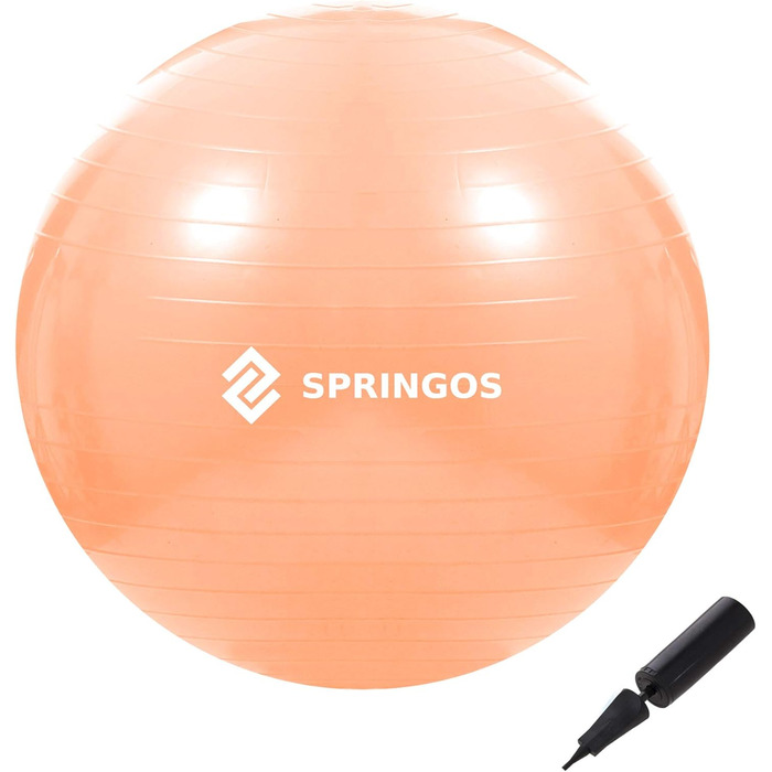 Гімнастичний м'яч SPRINGOS 55 см з насосом, для йоги, пілатесу, фітнесу, фізіотерапії, вагітних, анатомічний, протиковзкий, навантаження до 150 кг, тілесний колір