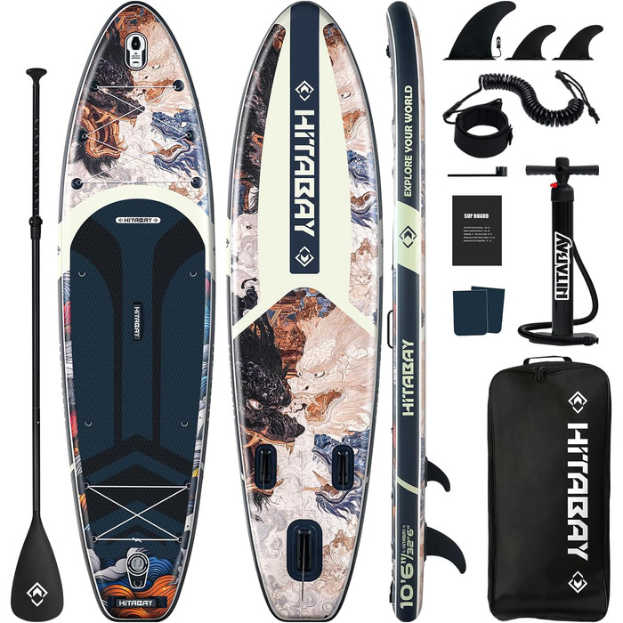 Надувний SUP Борд для дорослих з аксесуарами та кріпленням для камери, 320x81x15см, 10'6', вантажопідйомність 150кг, чорний