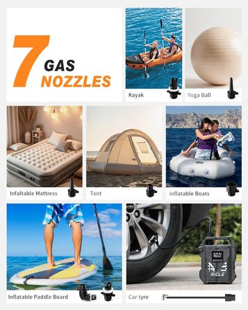 Насос для SUP GICLE 60PSI: електричний, двоступеневий, для падлбордів, шин, човнів, наметів (модель з покращеннями)