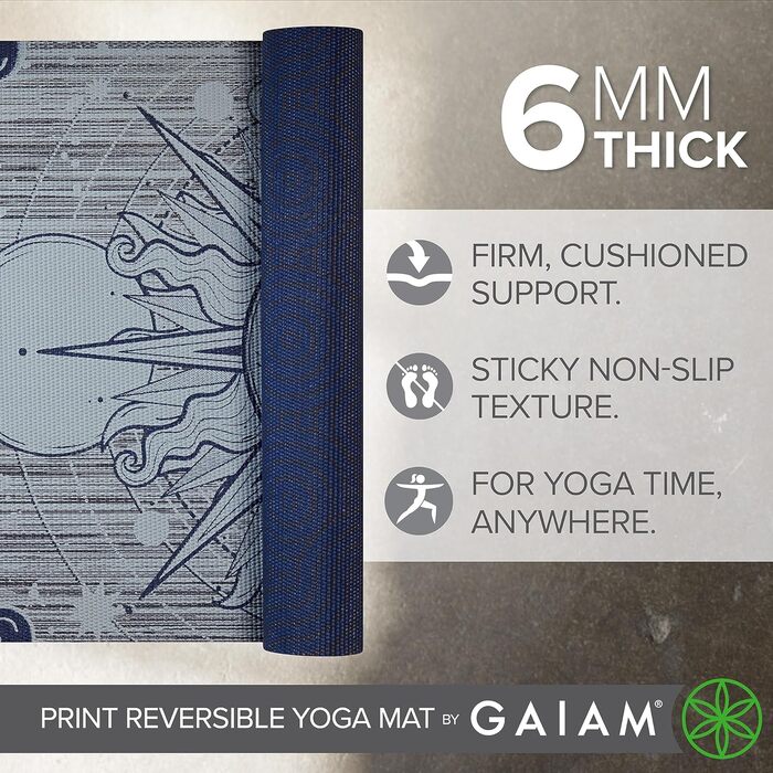 Йога мат Gaiam Premium 6 мм – двосторонній, товстий, нековзний килимок для йоги, пілатесу та вправ на підлозі (172,7 x 61 x 6 мм)