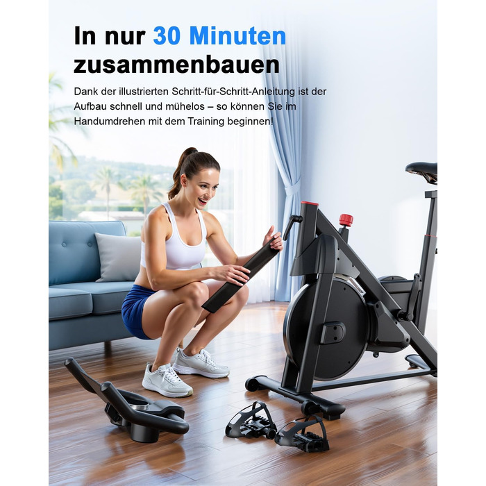 Велотренажер з регульованим магнітним опором, ергометр для дому, фітнес-велосипед 136 кг з тримачем для планшета, фітнес-велосипед з додатком, для дому та фітнес-студії, чорний