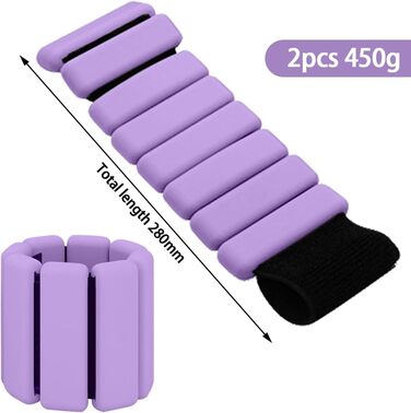 Набір обтяжувачів для зап'ястя та кісточок, регульовані (2 шт., 0.45 кг) Силіконові браслети для фітнесу, ходьби, йоги, пілатесу (фіолетовий)