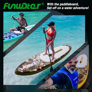 Надувний SUP-борд FunWater 11'10'6' з аксесуарами: весло, насос, сидіння. Кольори: ADLER-SCHWARZ&GRAU, CAMO-BRAUN