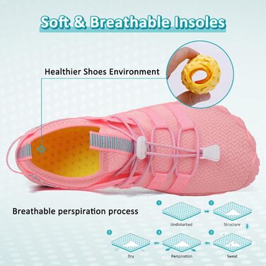 Зітоп Водні черевики для жінок та чоловіків, шкарпетки для плавання, шкарпетки для йоги, спортивні черевики для басейну, пляжу, серфінгу, дайвінгу (36-46 EU), білий, сірий, рожевий