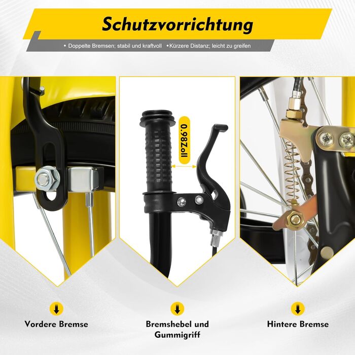 Дитячий велосипед 16 дюймів для дітей 5-8 років (105-135 см), міцний сталевий велосипед з додатковими колесами, регульоване сидіння та кермо (жовтий)