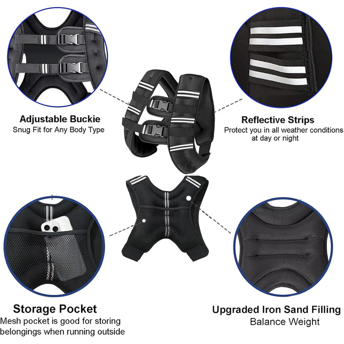 Утяжелитель для фітнесу чоловічий та жіночий з світловідбиваючими смугами 7.3 кг (16lb) для бігу, тренувань, нарощування м'язів, регульований розмір