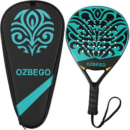 Набір для падел-тенісу Ozbego: повний карбон, сумка, 2 овергрипи, бандаж на зап'ястя, захисна плівка. Підходить для початківців та досвідчених гравців. Легкий та довговічний. Чорний та зелений колір.