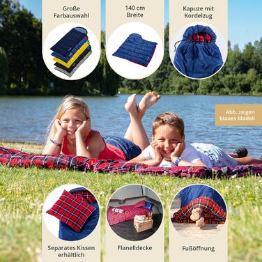 Спальний мішок для дітей Skandika Dundee Junior - теплий, водонепроникний, 175 x 70 см, фланель, комфорт 13°C