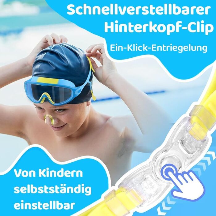 Дитячі окуляри для плавання Vvinca з носовими затискачами, широким оглядом, захистом від запотівання та UV-фільтром, водонепроникні, для дітей 3-14 років (2 шт. - блакитно-червоний та блакитно-жовтий)