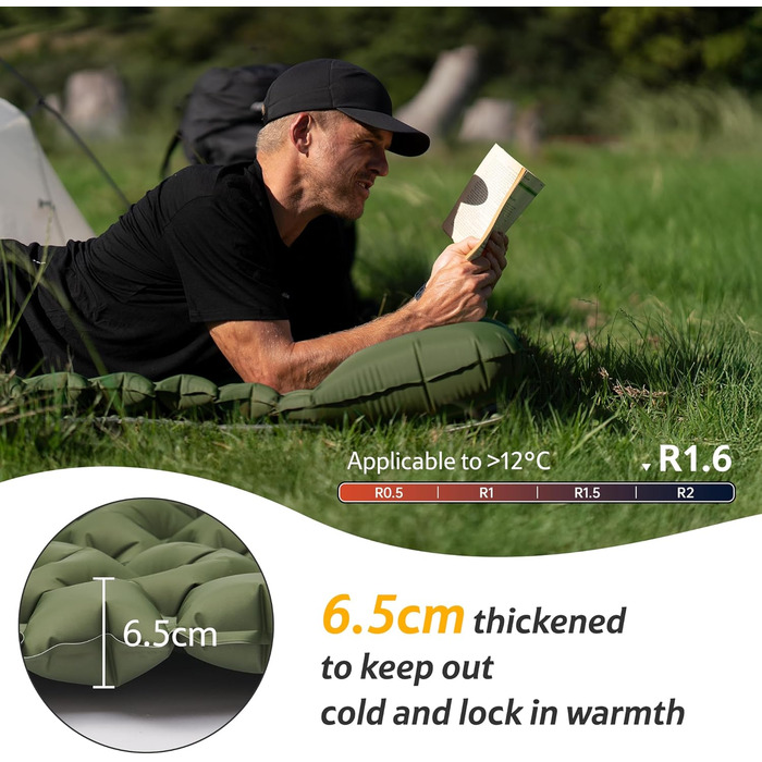 Килимок для кемпінгу Naturehike, Ultraleichte, з інтегрованим насосом, для велосипедних походів, армійний зелений, двомісний