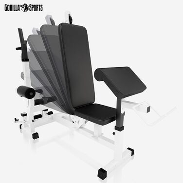 GORILLA SPORTS універсальна лава для штанги та гантелей, біло-чорна, сертифікат RheinlandTÜV