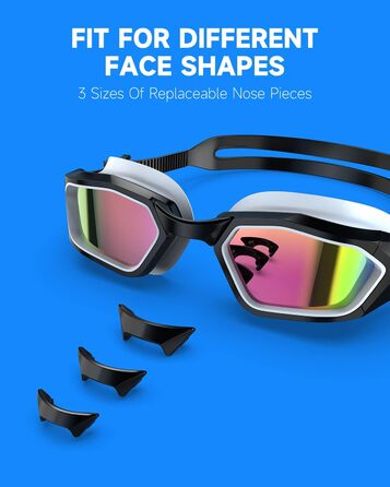 Окуляри для плавання Findway, антизапітніння/UV-захист, поляризовані окуляри для дорослих, жінок, підлітків з запасним носовим упором, без витоку, чіткий огляд, чорний & білий/поляризована димчаста лінза (чорний & білий/рожева поляризована дзеркальна лінз