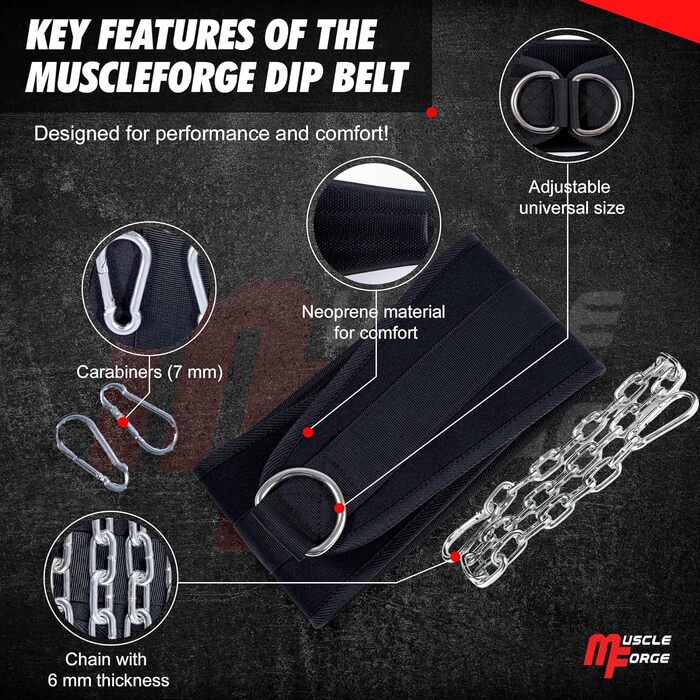 Пояс для вправ з ланцюгом 80см, сталевий ланцюг для підтягувань та віджимань на брусах | Міцний вантажний пояс для тренажерного залу та силових тренувань | Тренувальний пояс з вагою до 240кг, для додаткової ваги для чоловіків та жінок