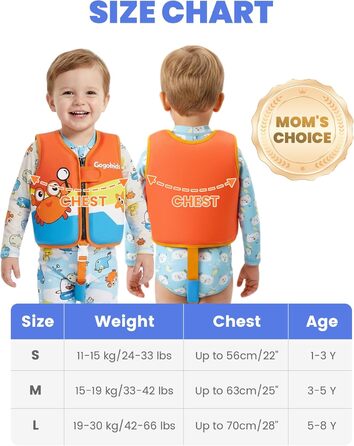 Спасальний жилет для плавання Gogokids для дітей 15-30 кг, помаранчевий, 5-8 років