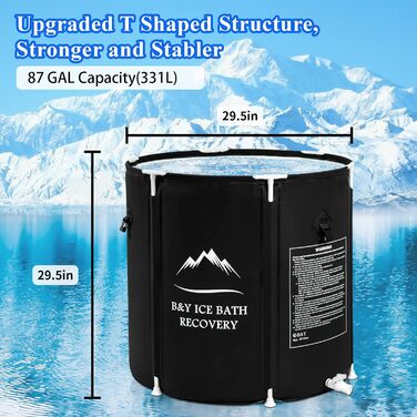 Ексклюзивна ванна для крижаних процедур B&Y з кришкою (75x75 см) – для спортсменів та відпочинку на природі