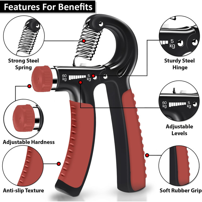 Тренування хватки: регульований ручний тренажер 5-60 кг з електронною книгою для силових вправ та реабілітації. Підходить для рук, зап'ястя та передпліччя.