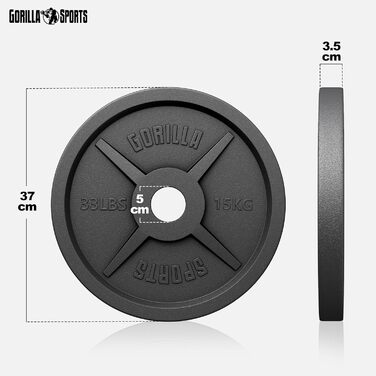 Олімпійські млинці GORILLA SPORTS, чавун, 1,25–30 кг, 50 мм, окремо або набір
