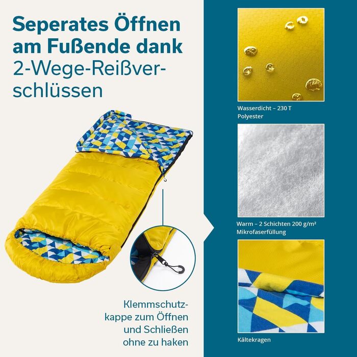 Спальний мішок для дітей Skandika Dundee Junior | Теплий, водонепроникний, 175 x 70 см, жовтий
