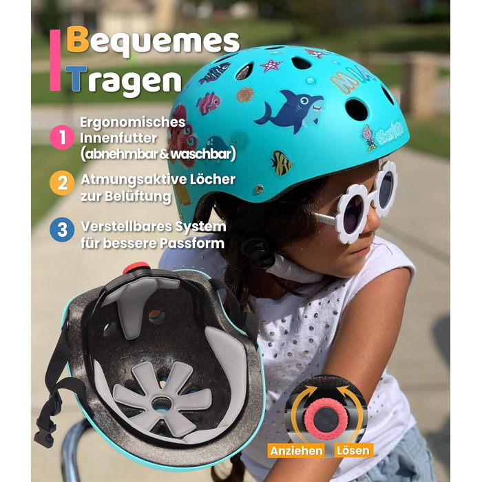 Дитячий велосипедний шолом Simply Kids з DIY-наклейками, сертифікований CPSC та CE, для скейтборду, самокату, велосипеда, розмір 46-52/52-58 см, для хлопчиків і дівчаток від 2 років