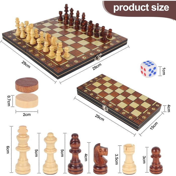 Магнітний шаховий набір, 29 x 29 см, дерево, 3-в-1, для подорожей, партії, сім'ї, дітей